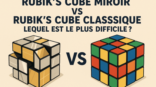 Illustration comparant un Rubik’s cube miroir doré et un Rubik’s cube classique coloré avec la question “lequel est le plus difficile ?”