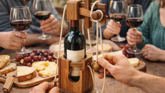 Casse-tête bouteille en bois utilisé lors d’un moment de partage autour d’un verre de vin