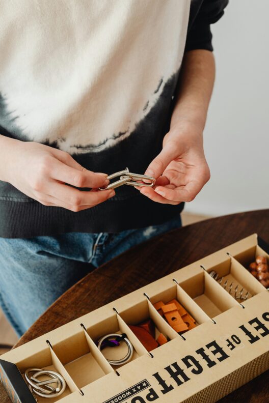 Manipulation d’un casse-tête chinois en métal et bois, jeu de réflexion sensoriel pour adultes et enfants, univers Fidgets & Puzzles