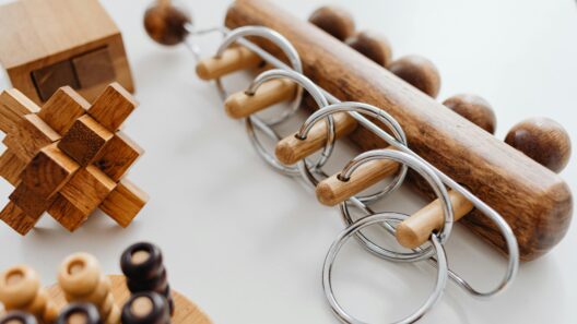 Casse-tête adulte très difficile Hanayama Cast Quartet niveau 6 en métal argent sur fond blanc